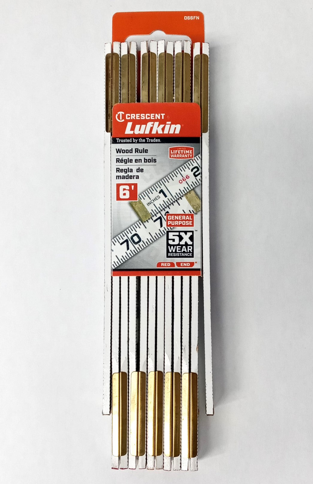 Lufkin 6' x 5/8" Flat Reading Folding Wood Rule Red End 066FN