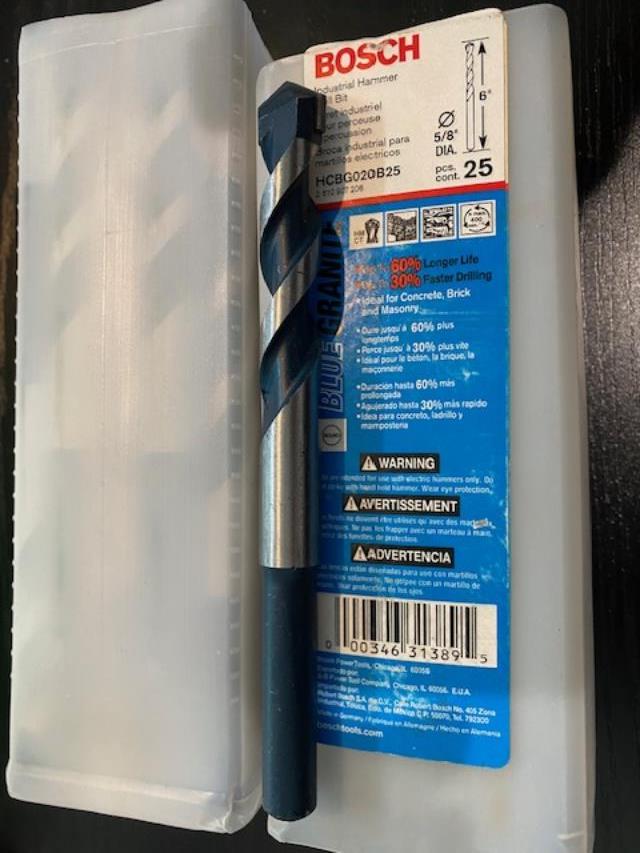 Bosch 5/8" X 6" Blue Granite Hammer Drill Bit 25pcs. Germany HCBG020B25