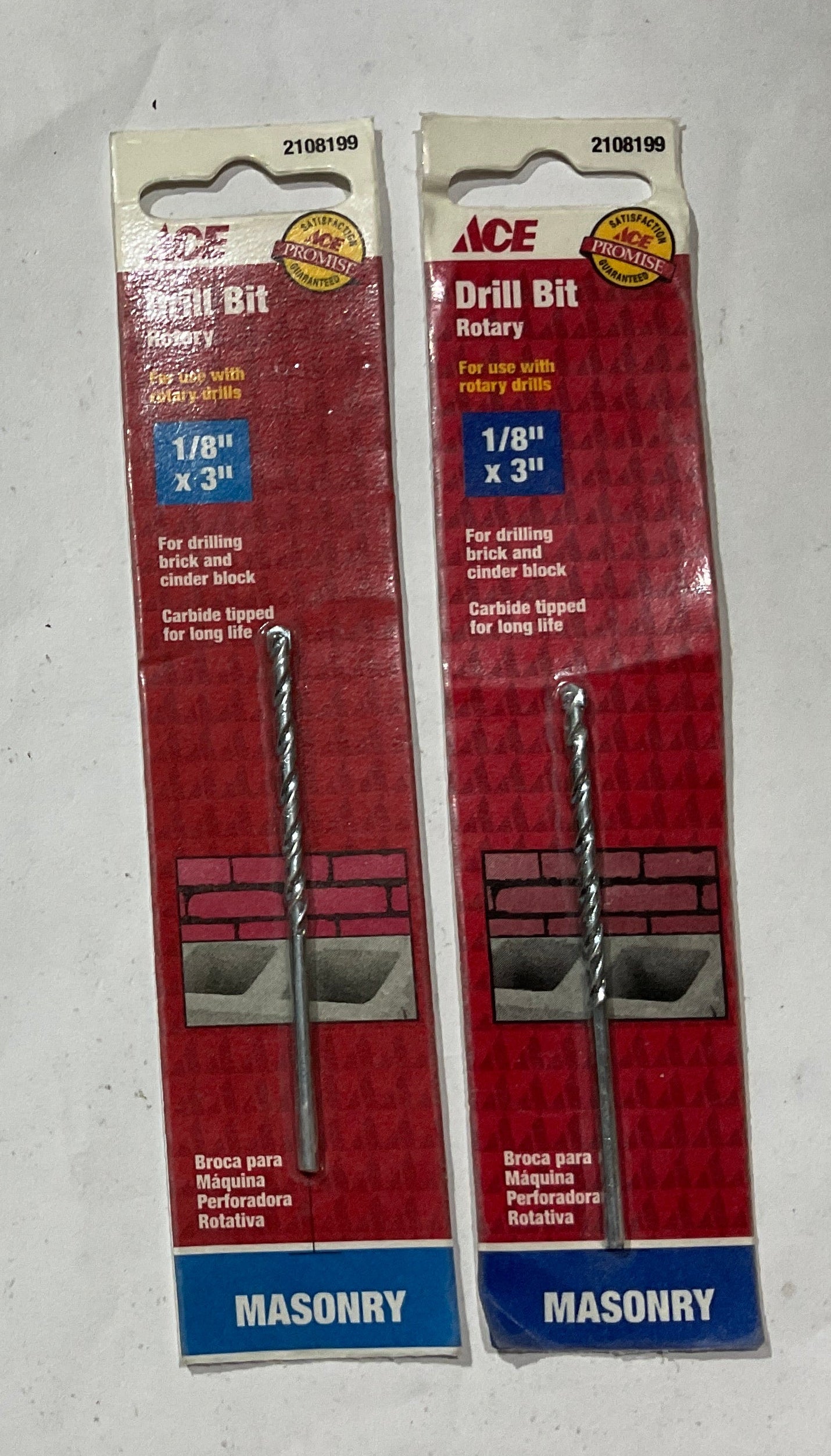 Ace 2108199 1/8" x 3" Carbide tipped Masonry rotary drill bit 2pks #51