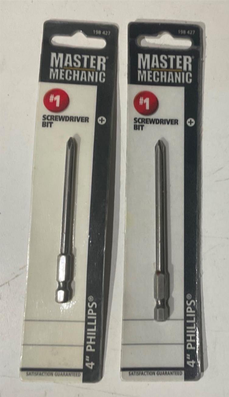 Master Mechanic 198 427 #1 4" Phillips Screwdriver Bit 2pks