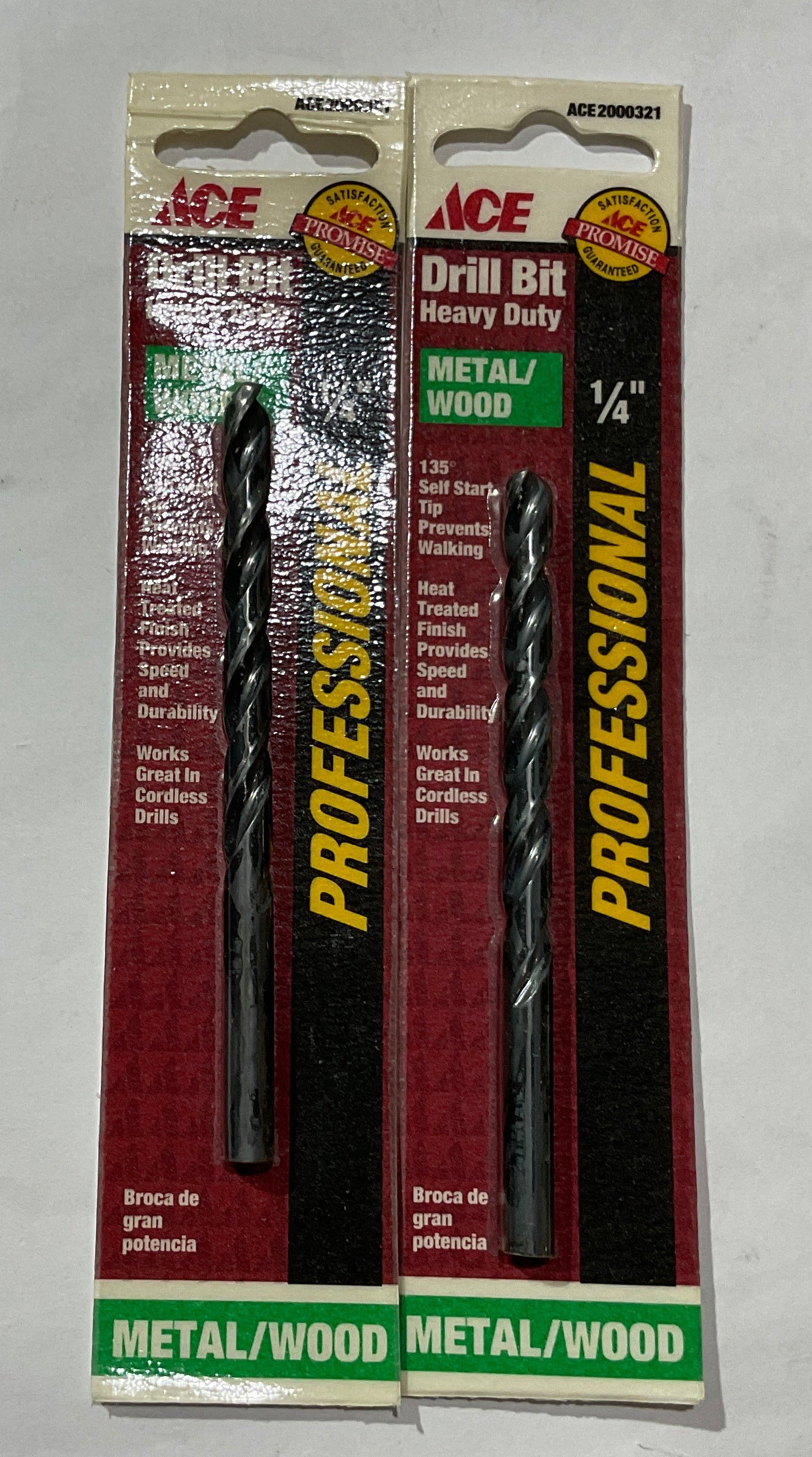 Ace 2000321 1/4" x 4" HD Metal/Wood drill bit 2pks USA