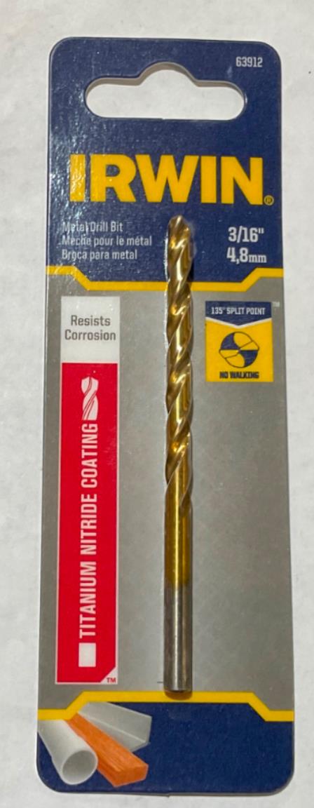Irwin 63912 3/16" Titanium Nitride coating Metal drill bit #I-11