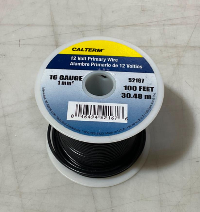 Calterm 12 Volt Black Primary Wire 16 Gauge 100Ft. 52167