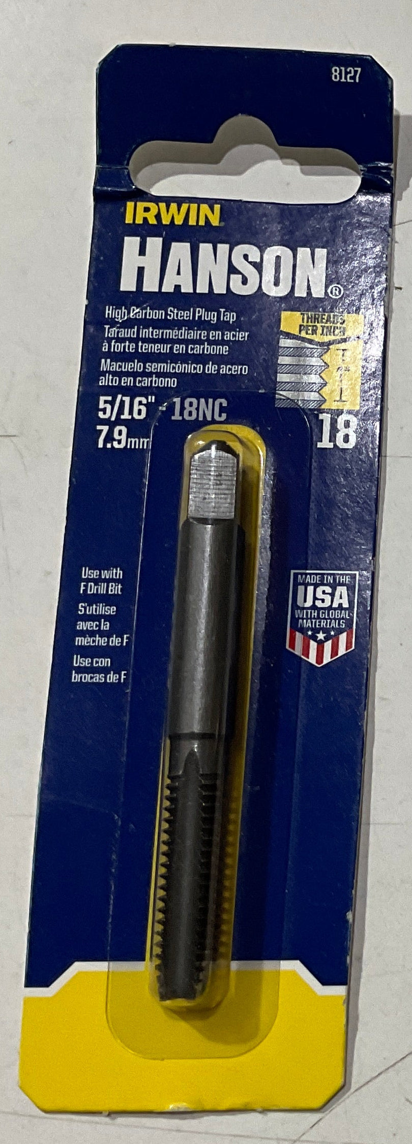 Irwin 5/16' - 18NC High carbon steel plug tap 8127 USA #I-72
