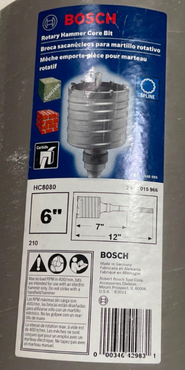Bosch 6" x 12" Spline Shank Rotary Hammer Bit HC8080