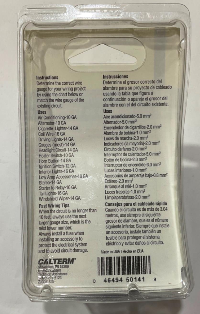 Calterm 12V, 14 AWG 20' Blue Primary Wire 50141 USA