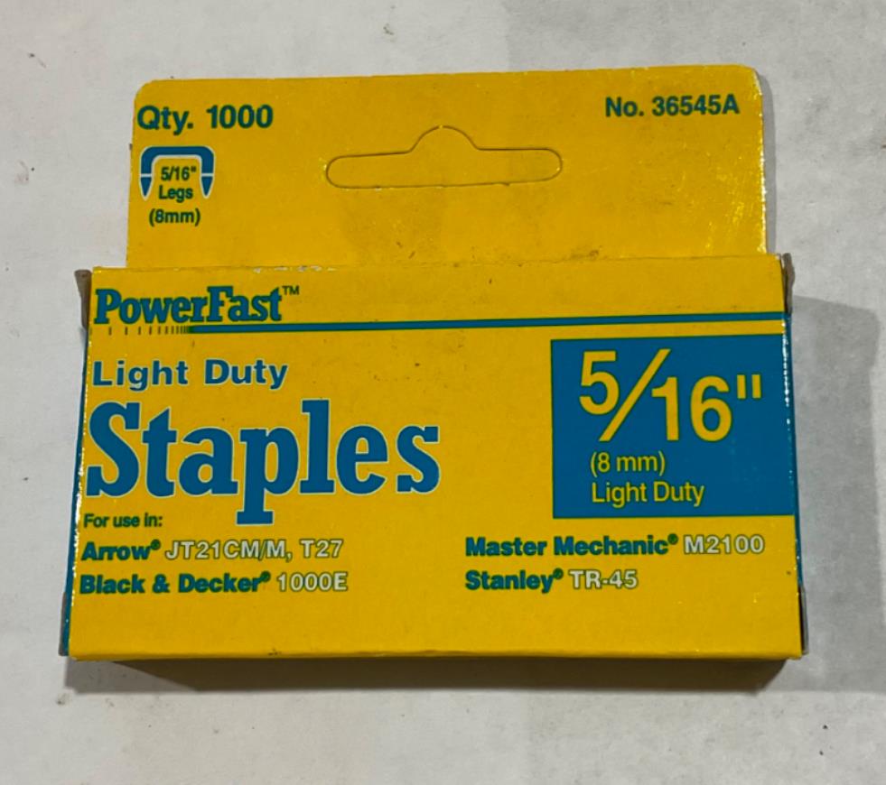 Powerfast 36545A 5/16” (8mm) LD Staples 1000qty 5/16” legs