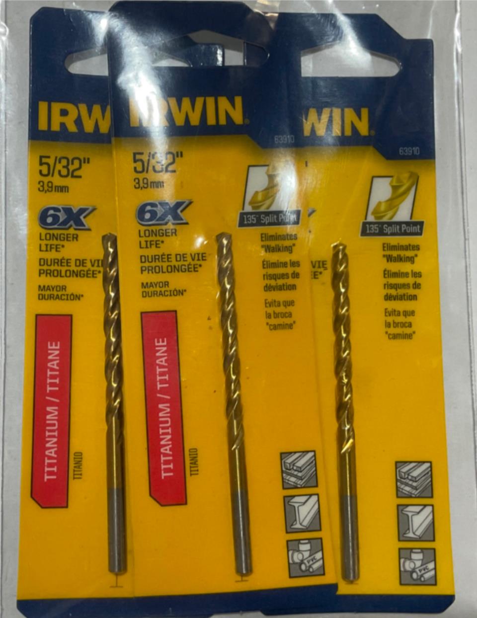 Irwin 63910 5/32" Titanium Metal drill bit 3pks #I-60