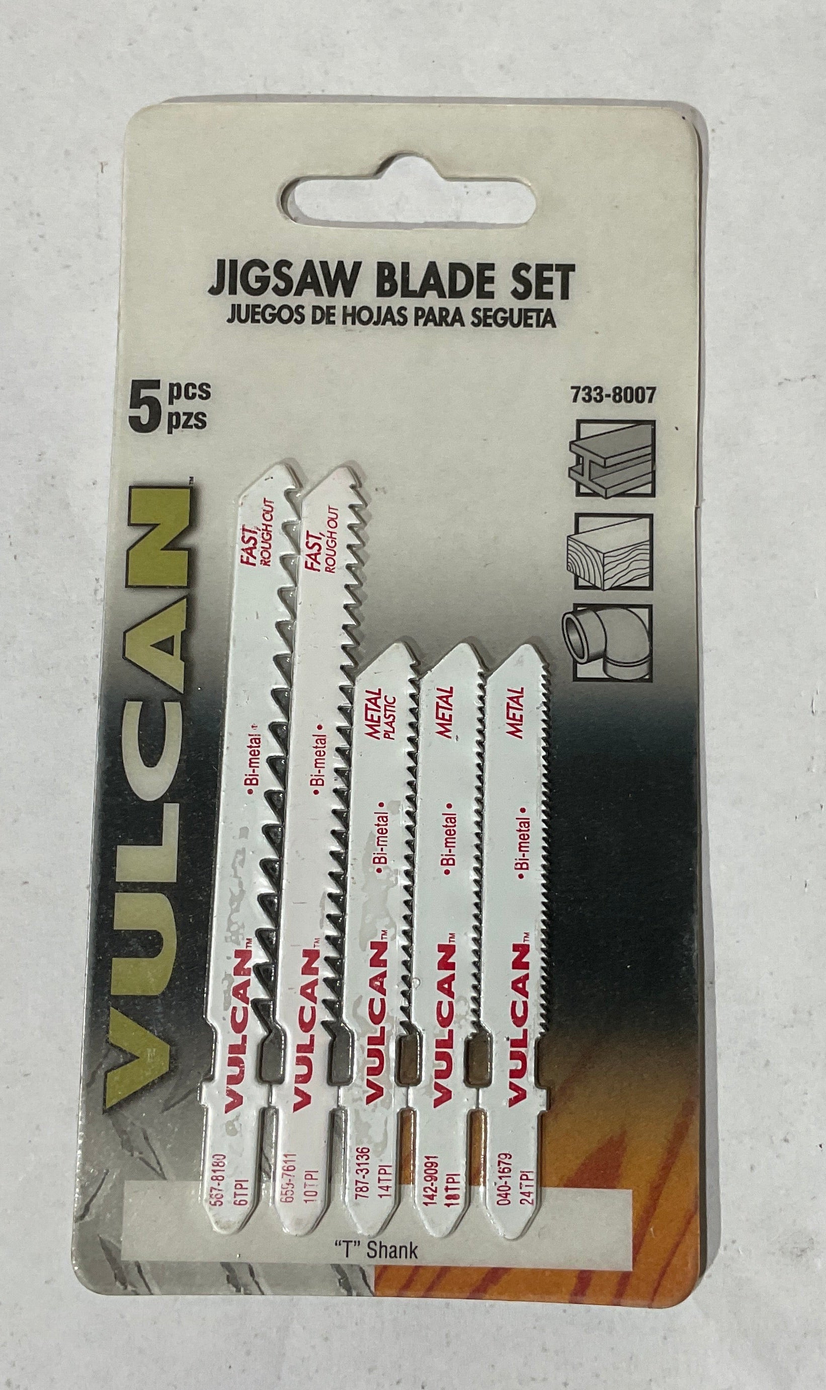 Vulcan 733-8007 5pc T-shank bi-metal jigsaw blade set
