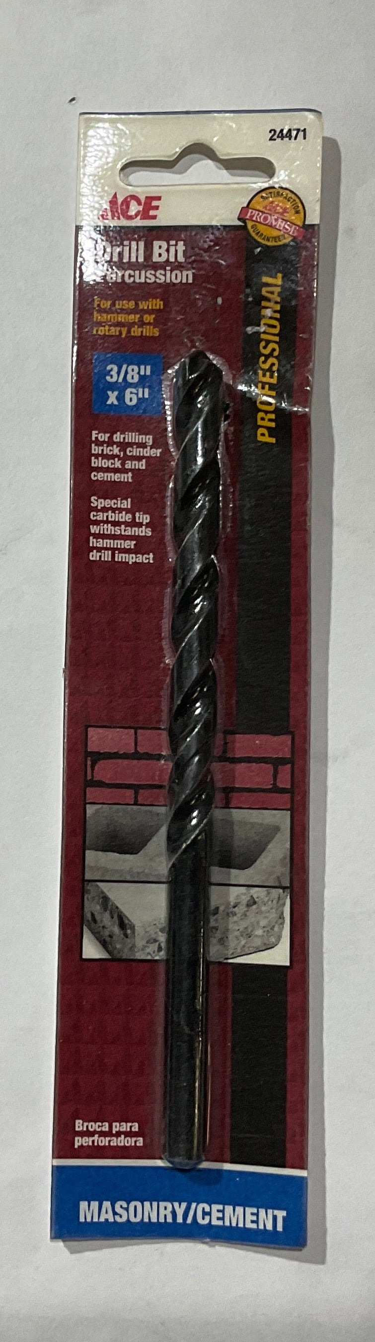 Ace 24471 3/8" x 6" carbide tip Masonry/Cement Percussion drill bit