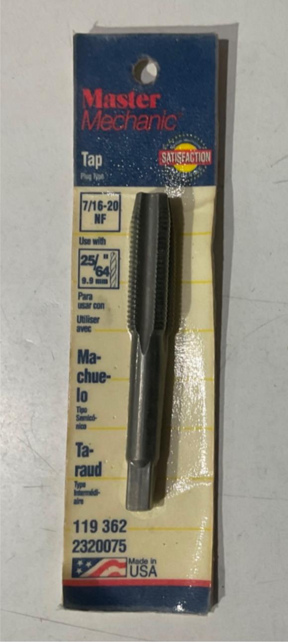 Master Mechanic 119 362 7/16" -20 NF Plug Tap USA