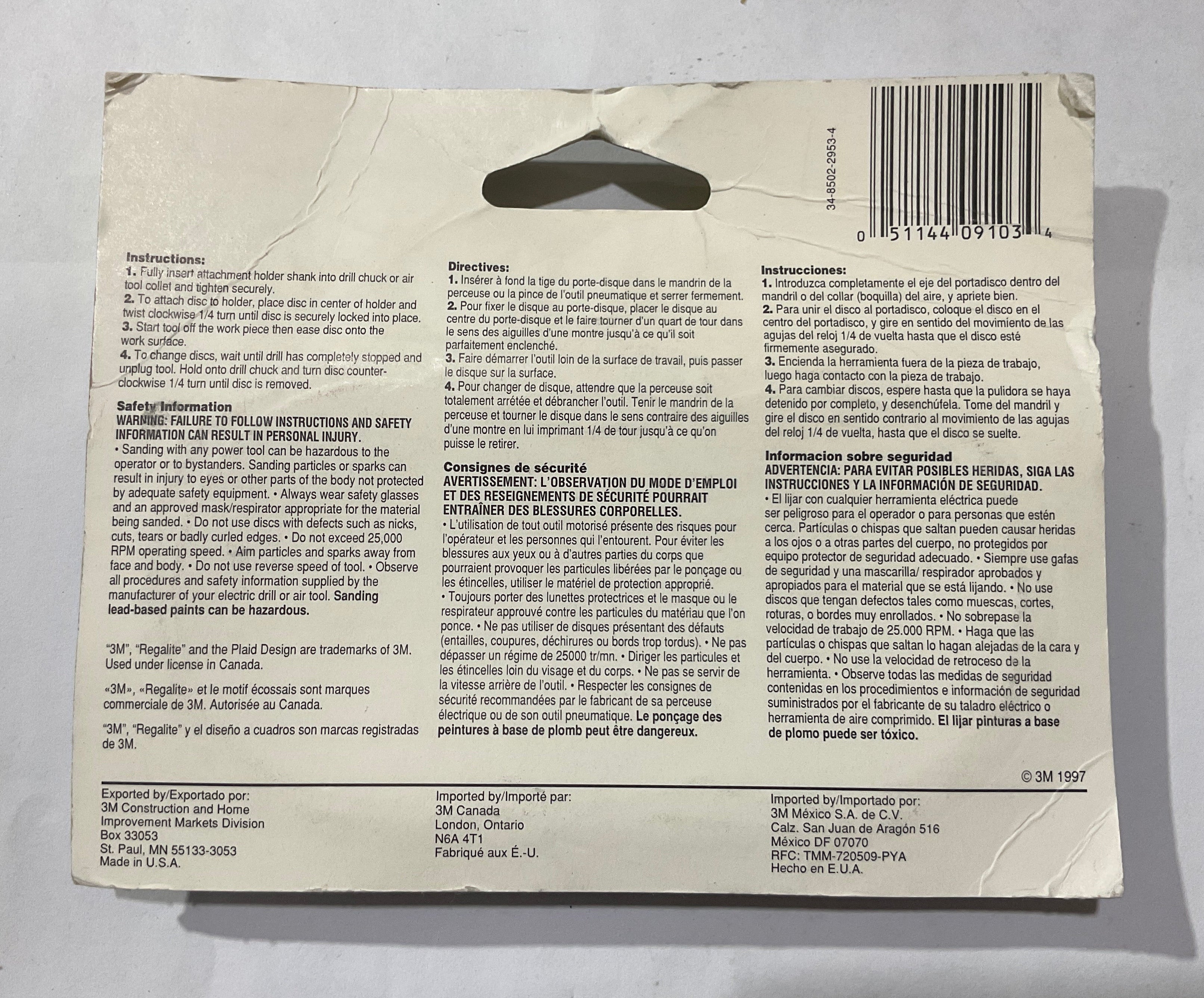 3M 2" drill-mounted sanding disc 9103NA USA