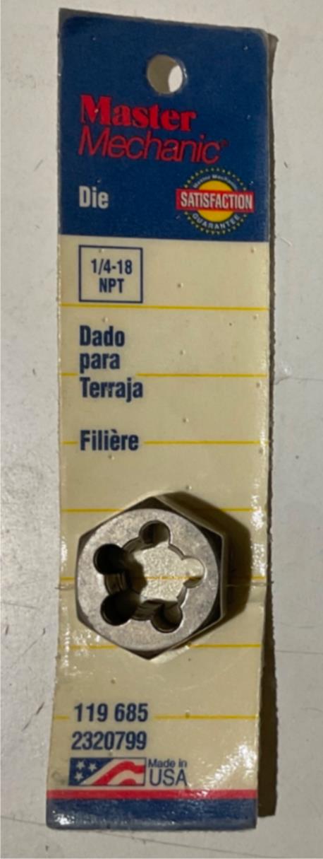 Master Mechanic 119 685 1/4"-18 NPT Die USA