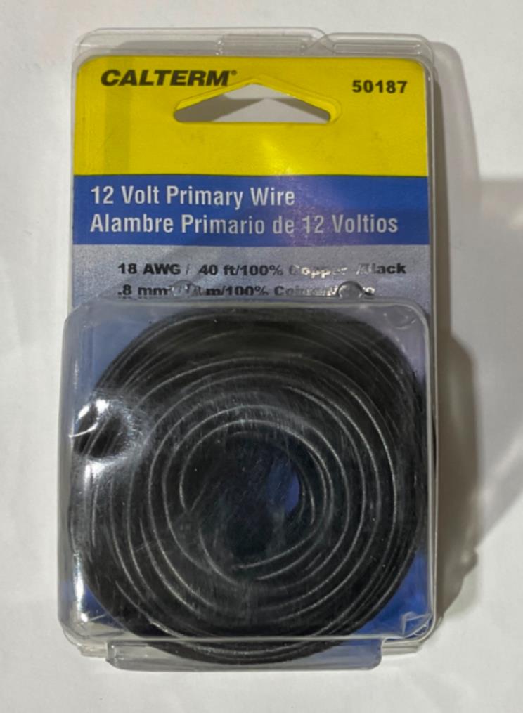 Calterm 12V, 18 AWG 40' Black Primary Wire 50187 USA