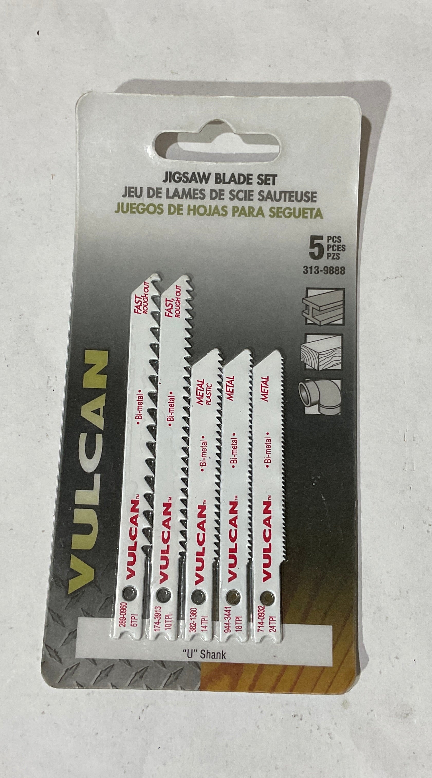 Vulcan 313-9888 5pc U-shank bi-metal jigsaw blade set
