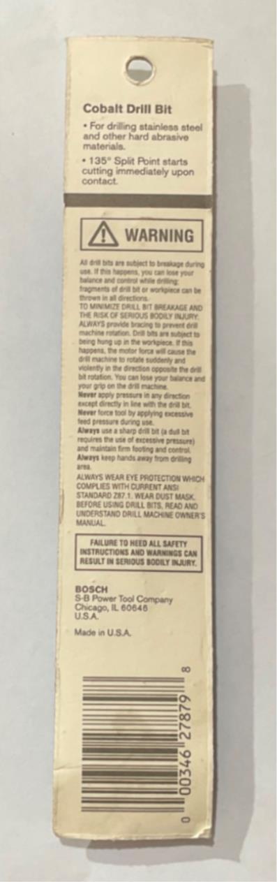 Bosch 7/16" x 5-1/2" Cobalt drill bit DCJ140 USA