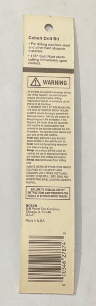 Bosch 7/32" x 3-3/4" Cobalt Drill Bit 2pks DCJ070 USA