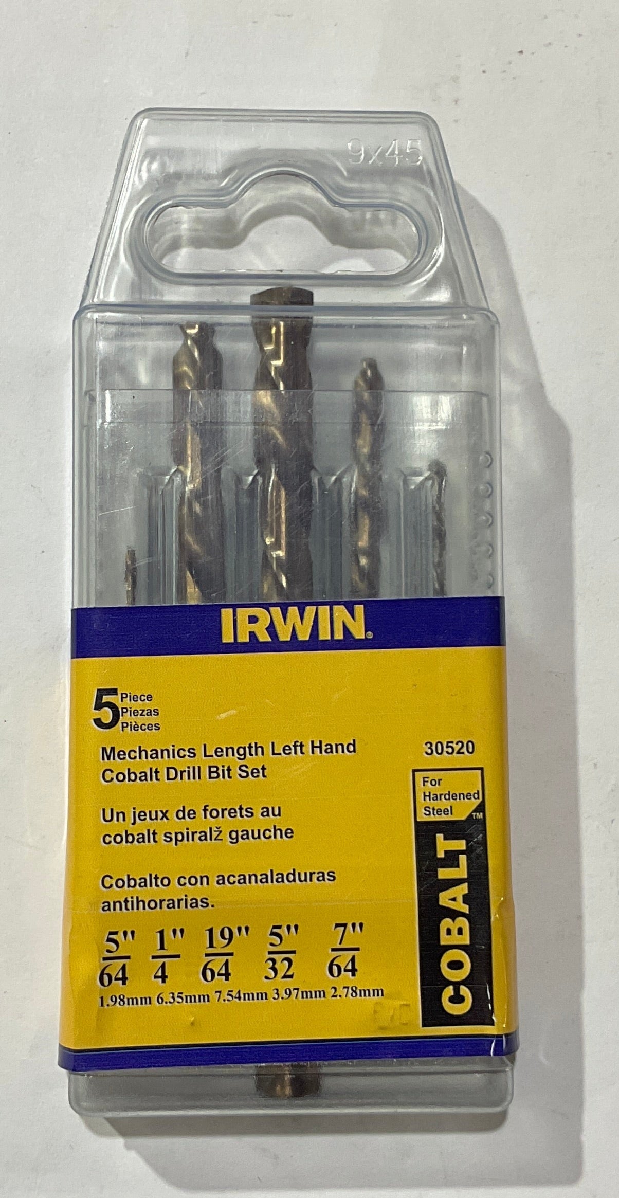 Irwin 5pc Mechanics length Left hand Cobalt drill bit set 30520 USA #54