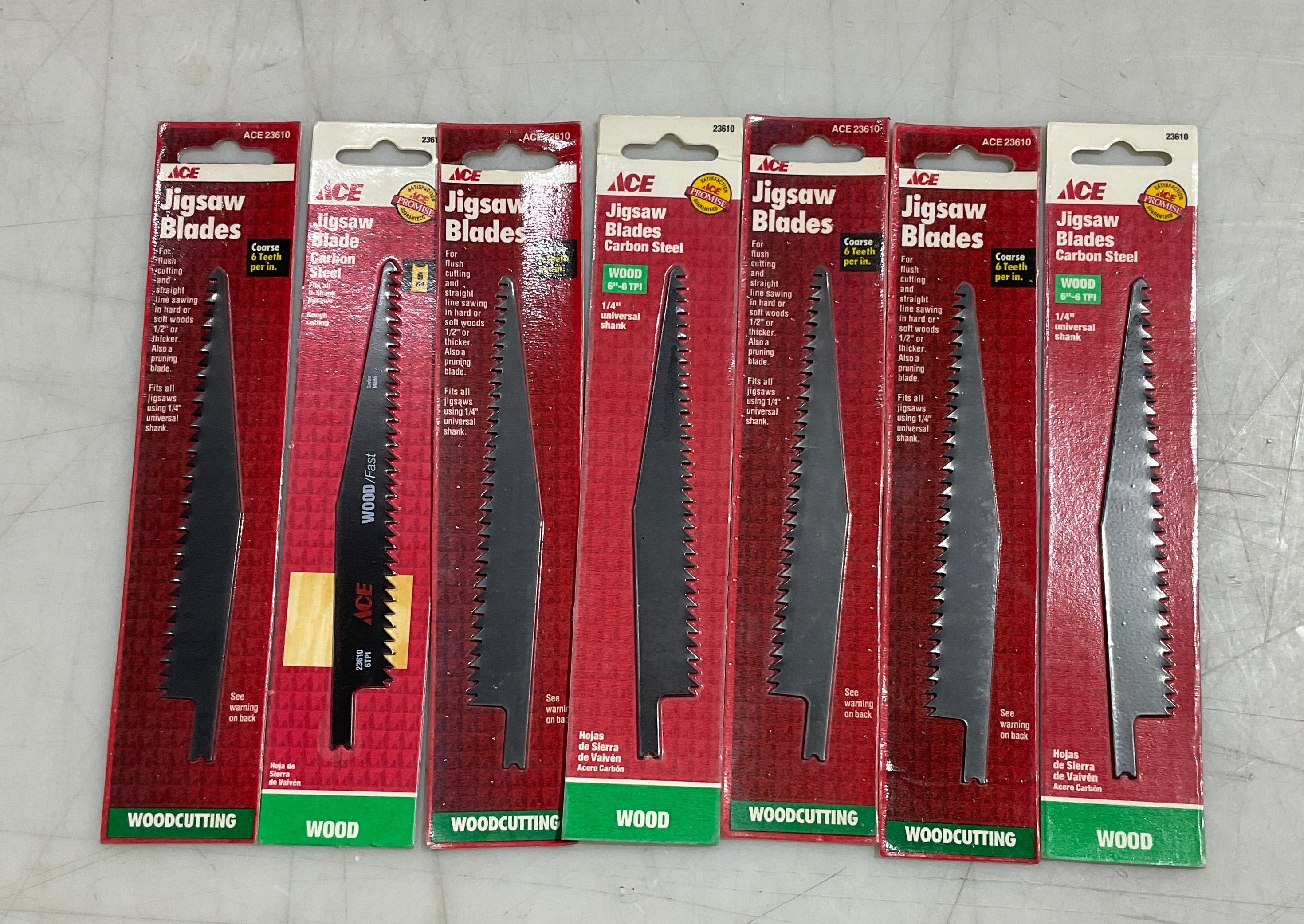 Ace 23610 6" 6 TPI Carbon steel 1/4" shank wood cutting jigsaw blades 7pks