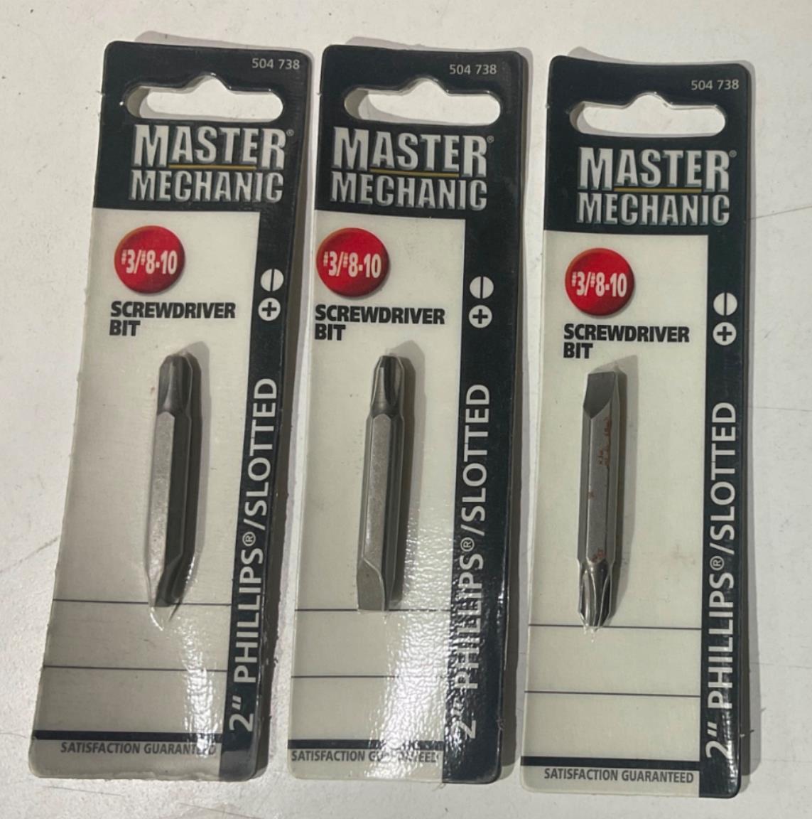 Master Mechanic 504 738 #3/8-10 2" Phillips/Slotted Screwdriver Bits 3pks