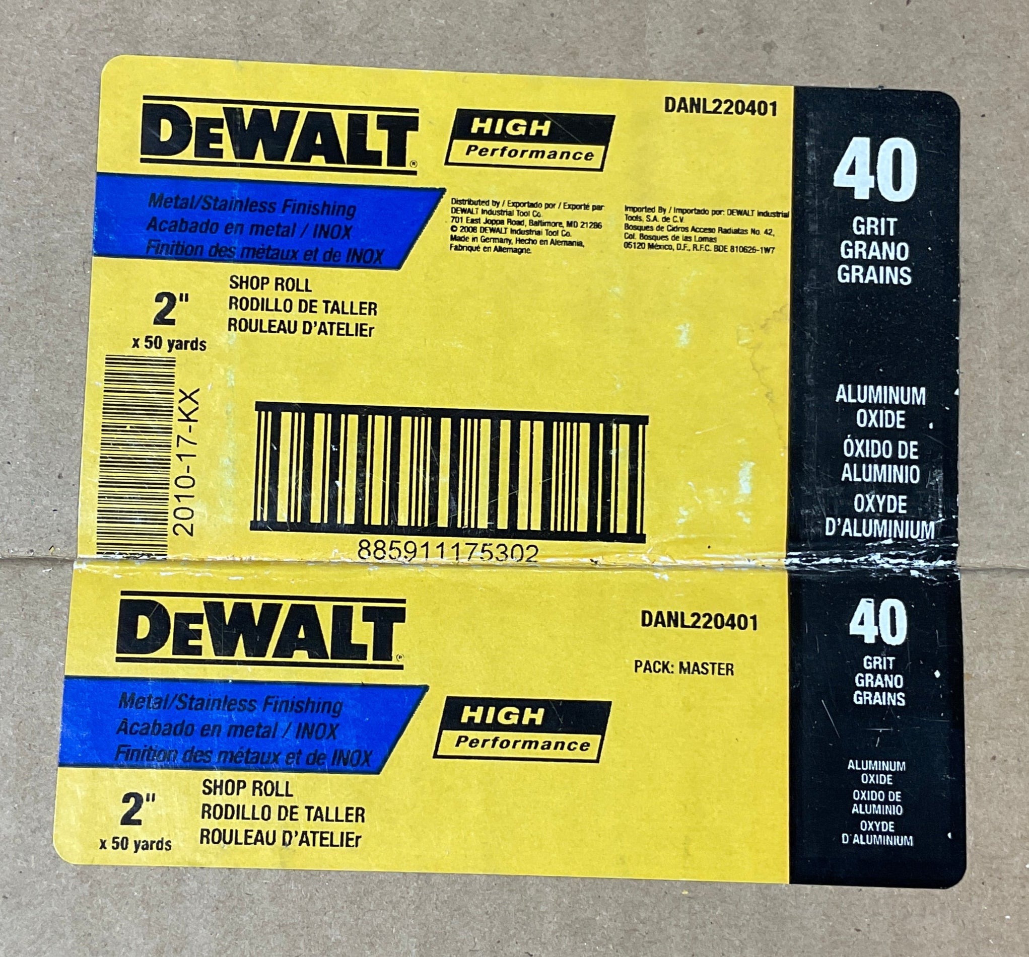 DeWalt 2" x 50 yds XP Sand Paper Shop Rolls 40 Grit DANL220401