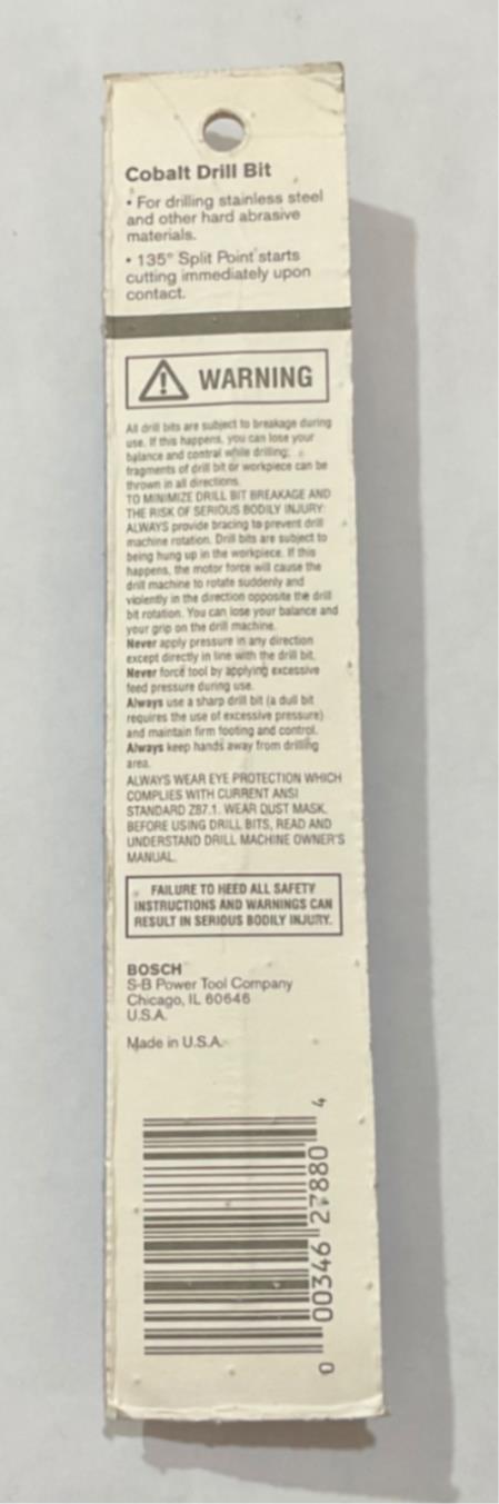 Bosch 1/2" x 6" Cobalt drill bit DCJ160 USA