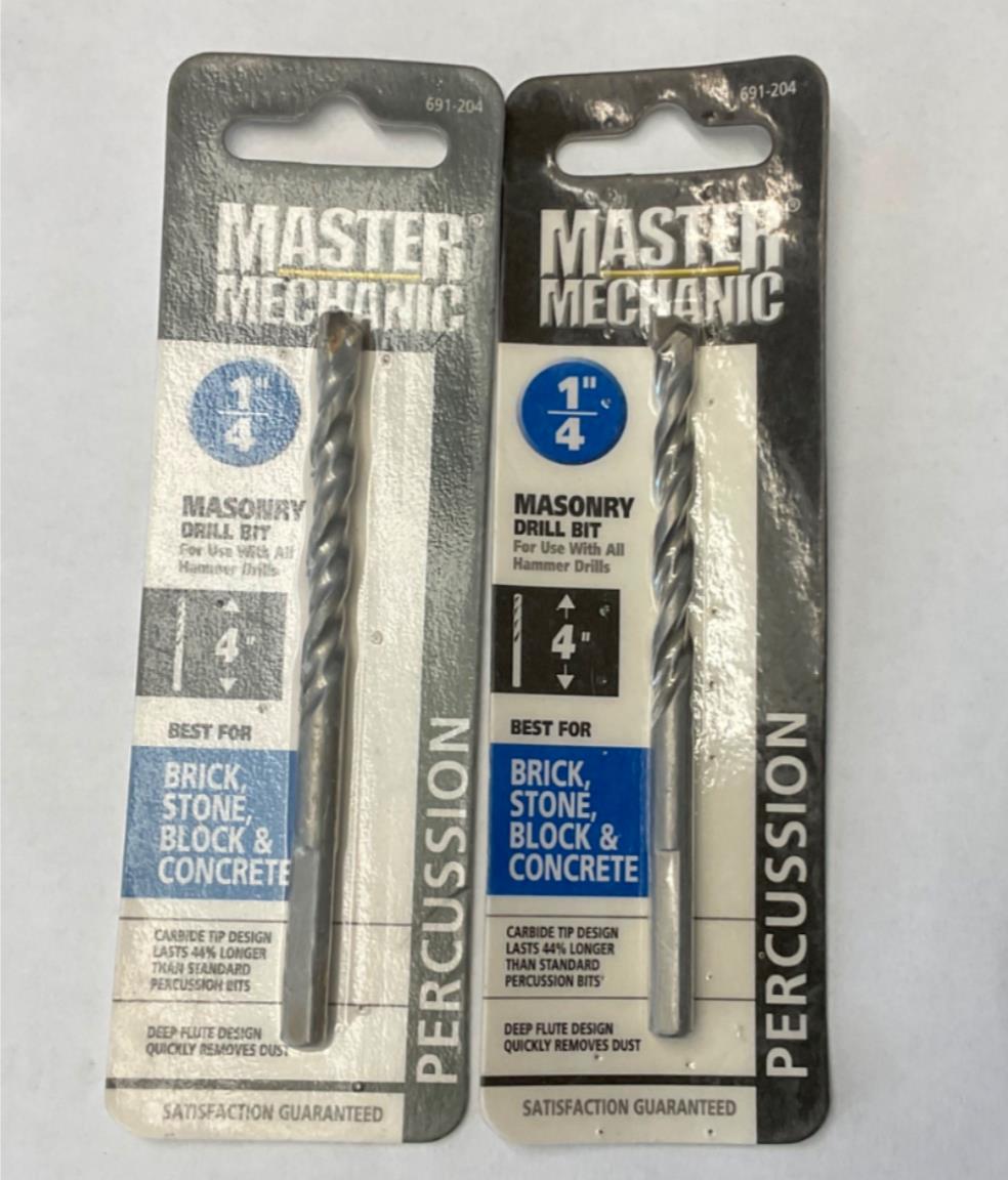Master Mechanic 691 204 1/4" 4" Carbide Tip Masonry Drill Bit 2pks