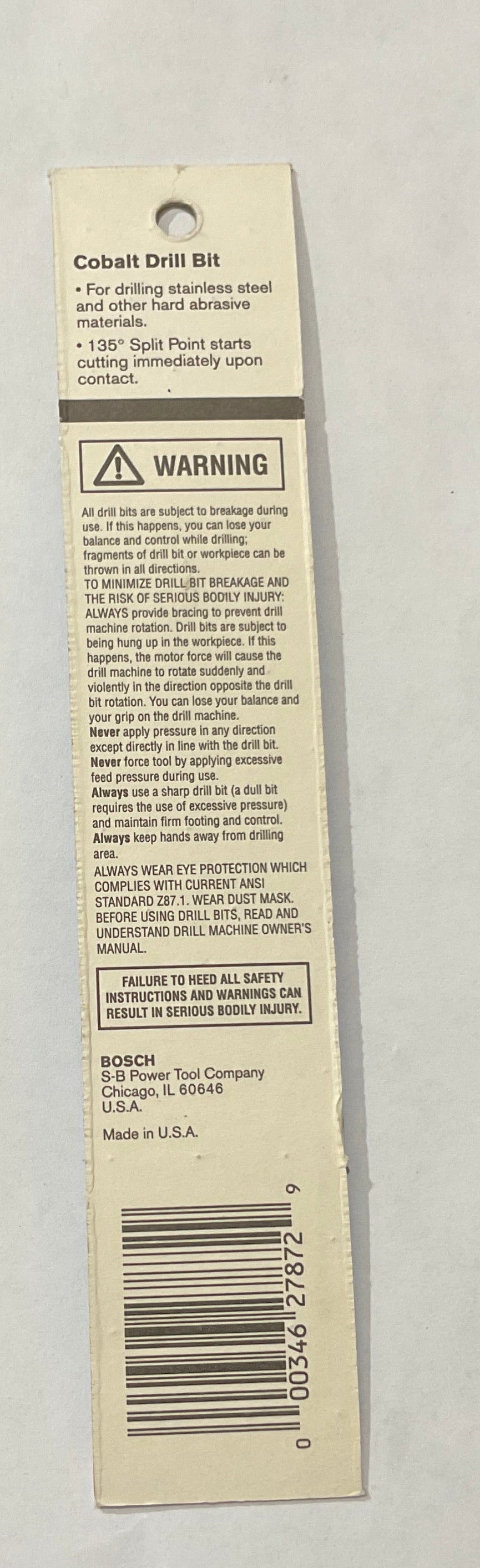 Bosch 3/16" x 3-1/2"" Cobalt Drill Bit DCJ060 USA