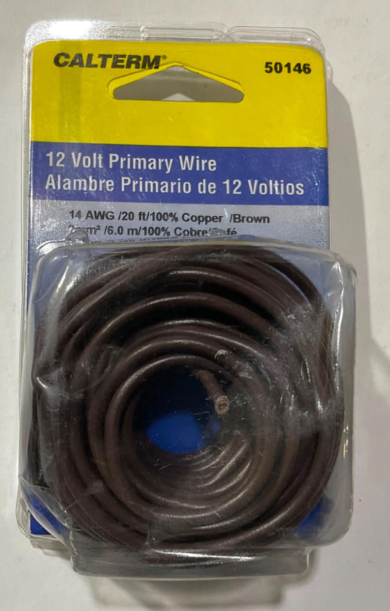 Calterm 12V, 14 AWG 20' Brown Primary Wire 50146 USA