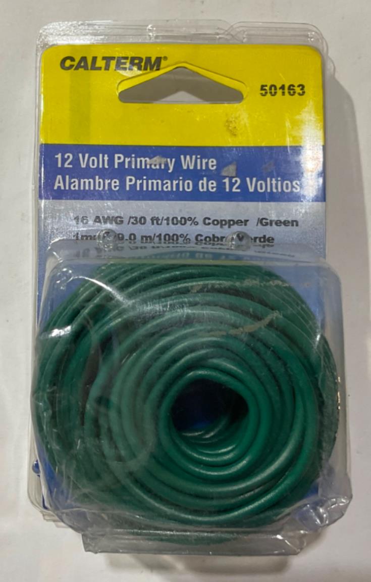 Calterm 12V, 16 AWG 30' Green Primary Wire 50163 USA