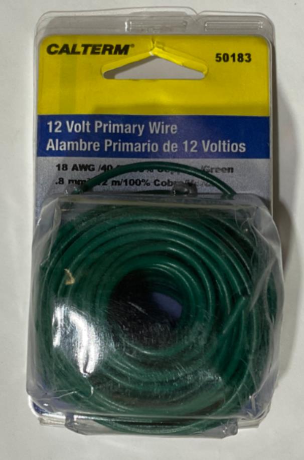 Calterm 12V, 18 AWG 40' Green Primary Wire 50183 USA