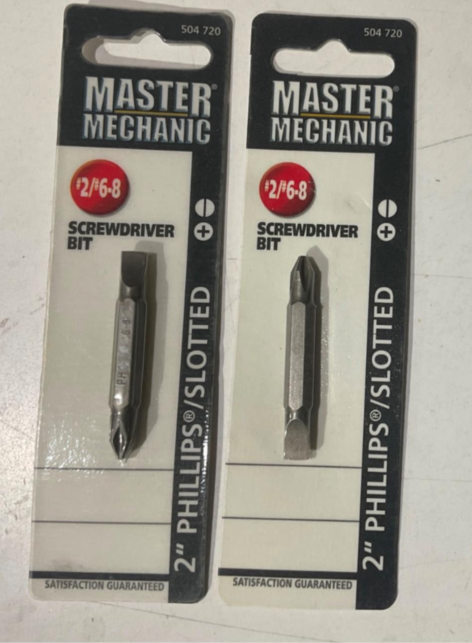 Master Mechanic 504 720 #2/6-8 2" Phillips/Slotted Screwdriver Bit 2pks