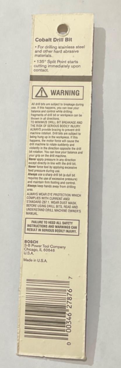 Bosch 1/4" x 4" Cobalt Drill Bit DCJ080 USA