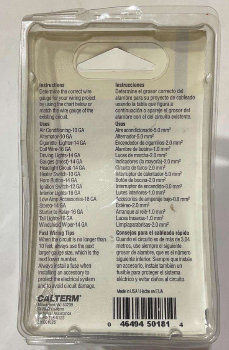 Calterm 12V, 18 AWG 40' Blue Primary Wire 50181 USA