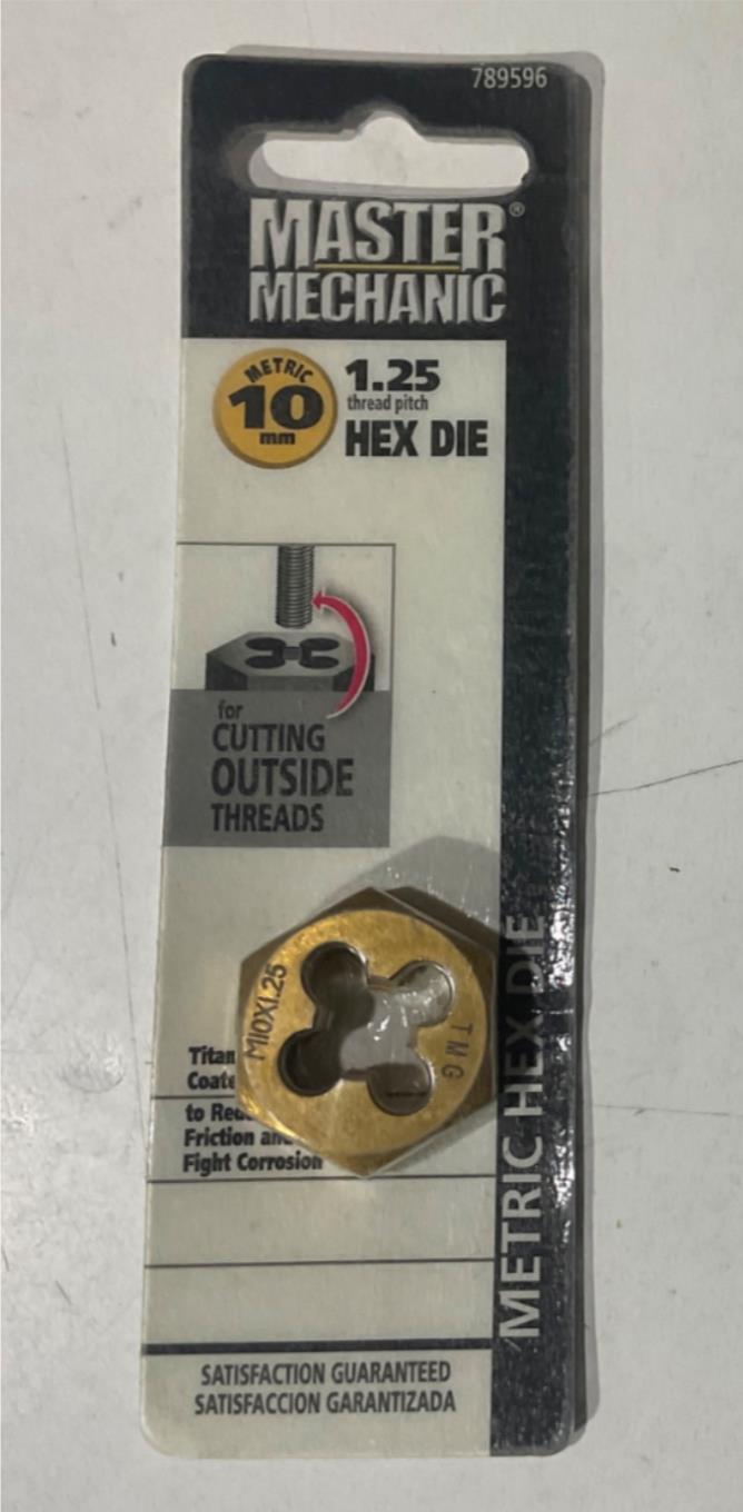 Master Mechanic 789596 10mm 1.25 Thread Pitch Titanium coated Hex Die