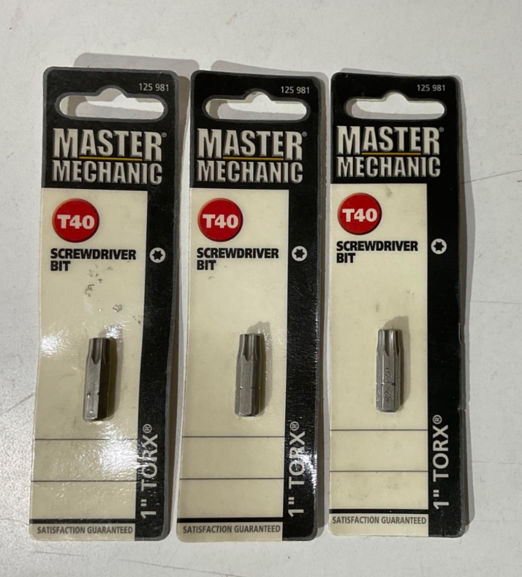 Master Mechanic 125 981 T40 Screwdriver Bit 1" Torx 3pks