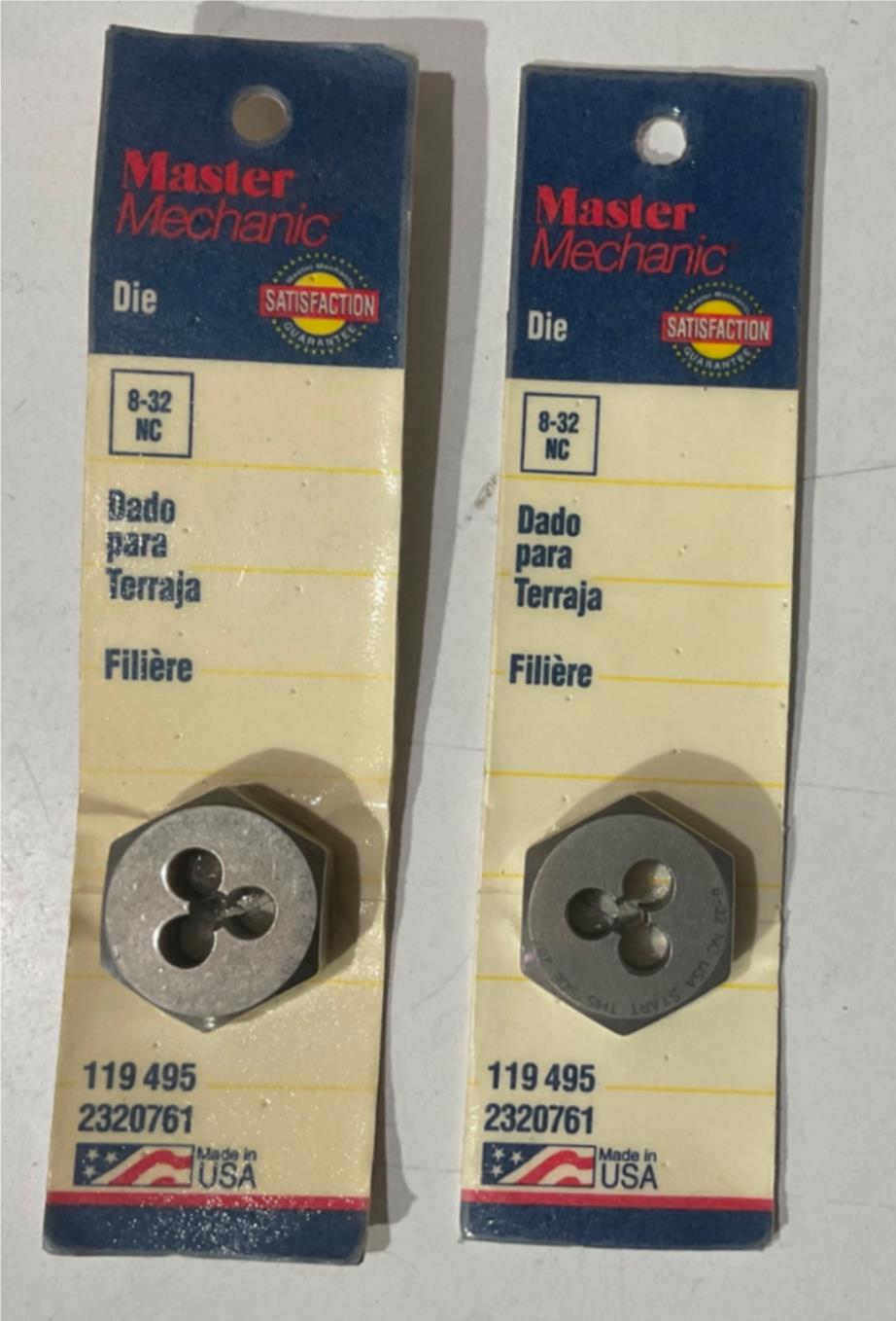 Master Mechanic 8-32 NC Die USA 2pks 119 495