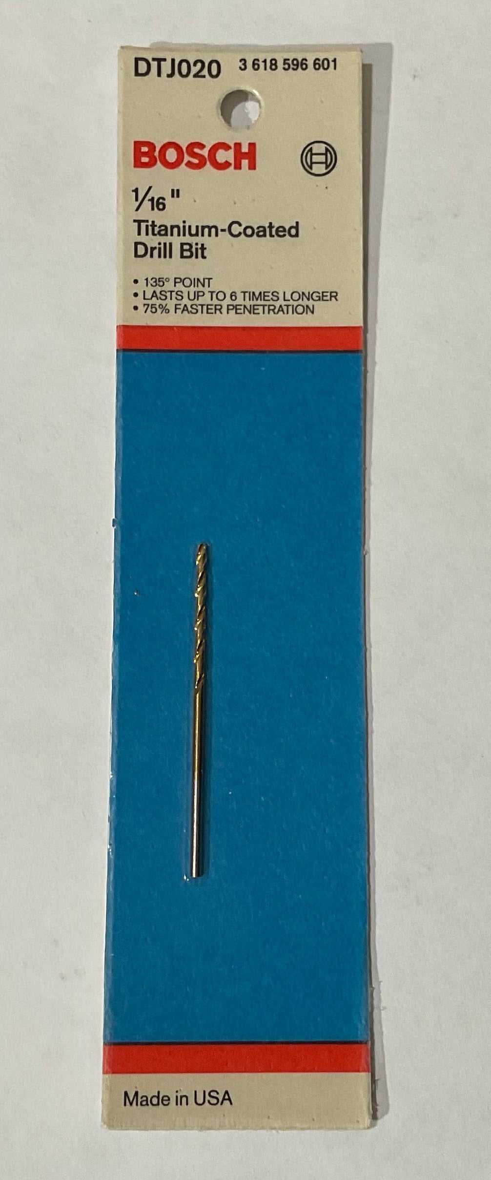 Bosch 1/16" x 2" Titanium -coated drill bit DTJ020 USA