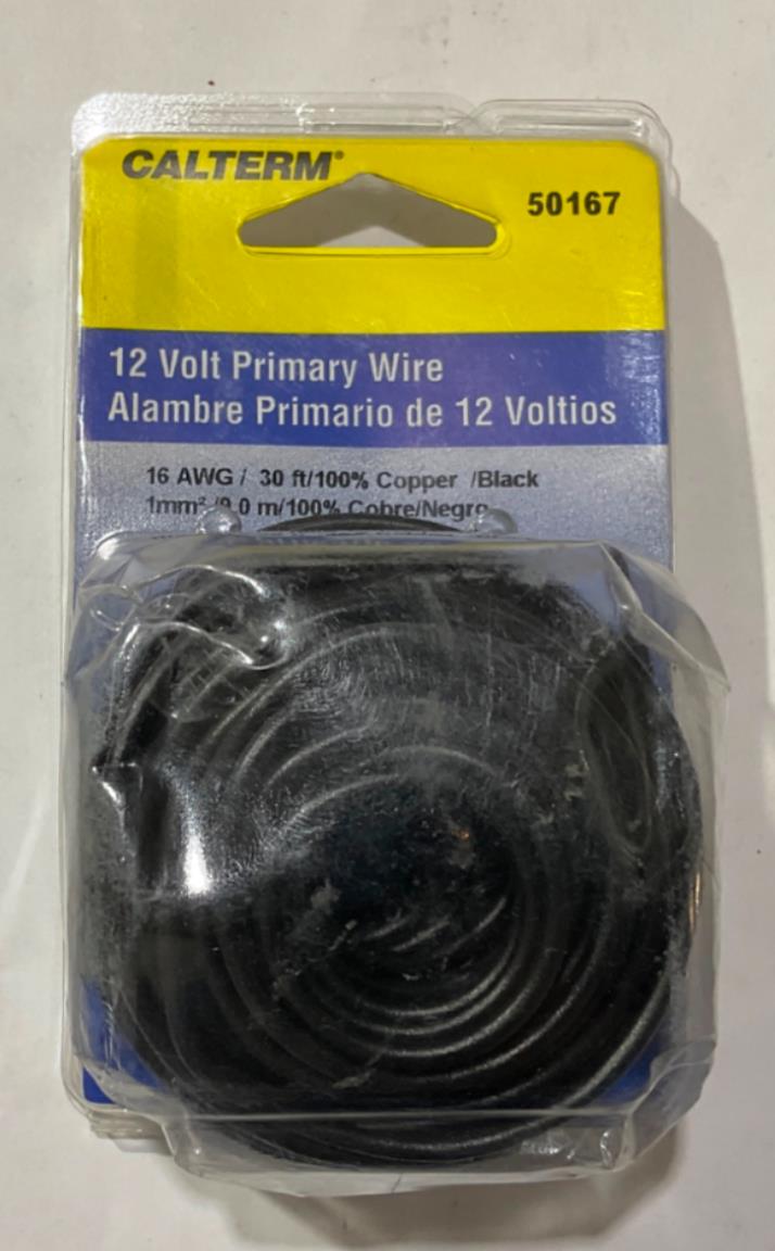 Calterm 12V, 16 AWG 30' Black Primary Wire 50167 USA