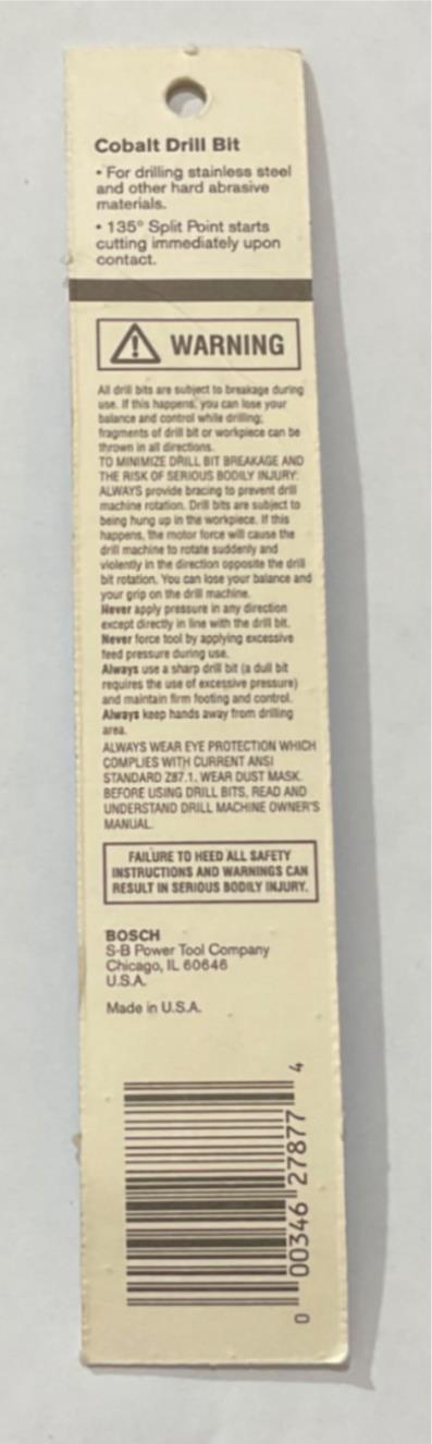 Bosch 5/16" x 4-1/2" Cobalt Drill Bit USA DCJ100