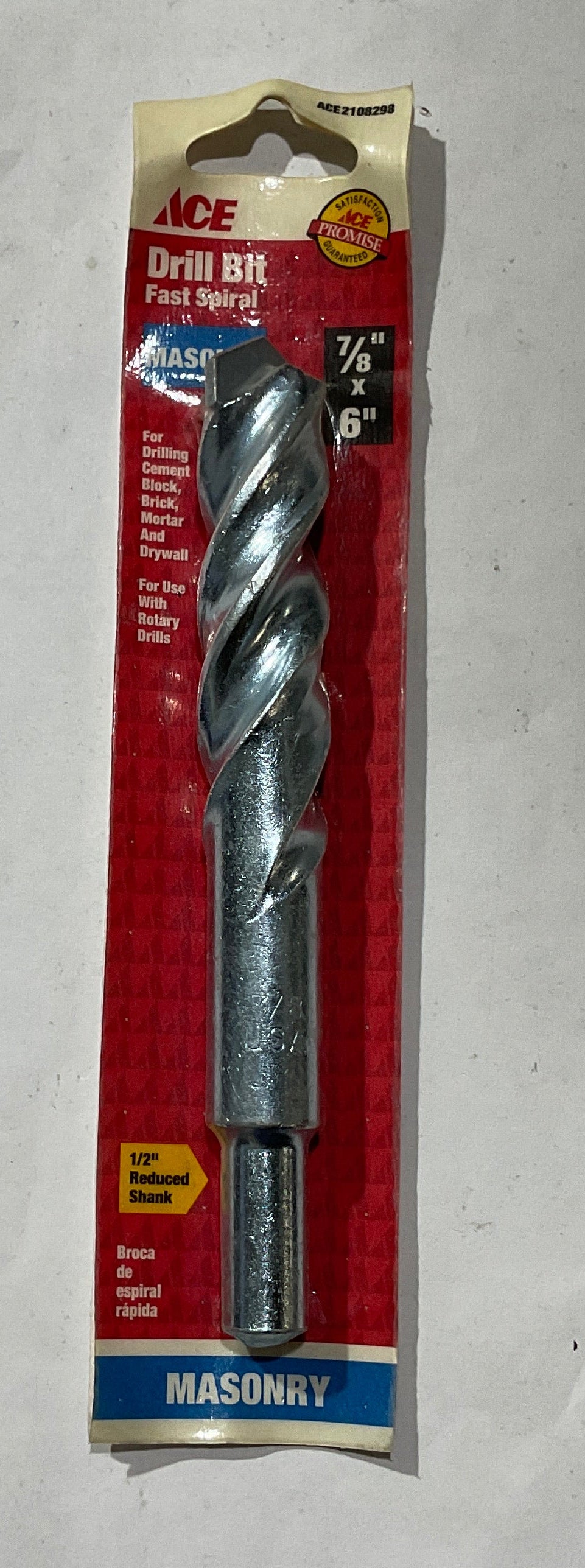Ace ACE2108298 7/8" x 6" Masonry Fast spiral drill bit USA #87