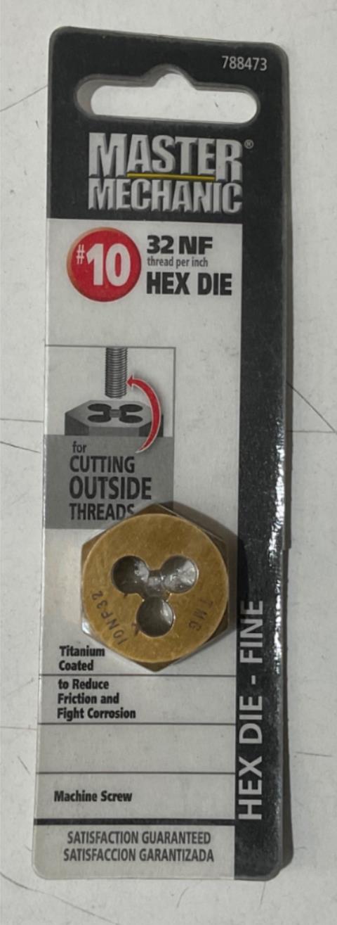 Master Mechanic 788473 #10 32 NF Titanium coated Hex Die-Fine