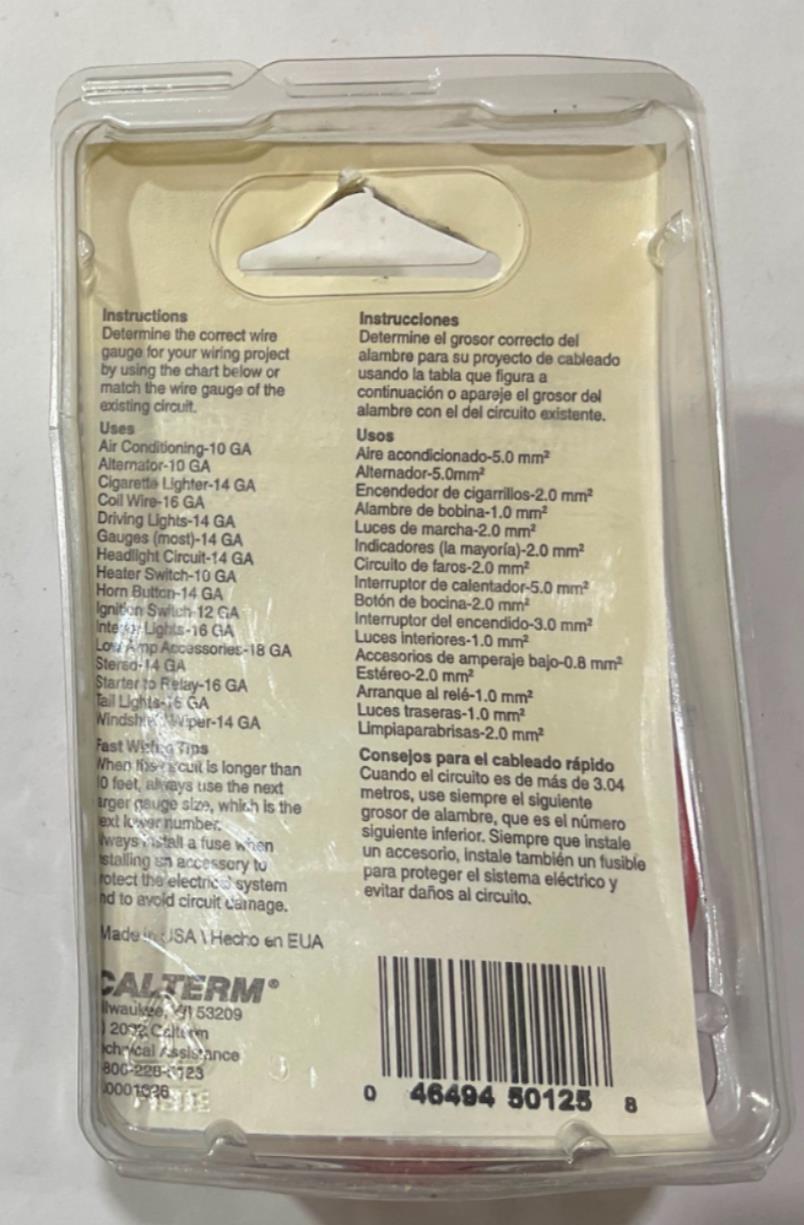 Calterm 12V, 12 AWG 12' Red Primary Wire 50125 USA