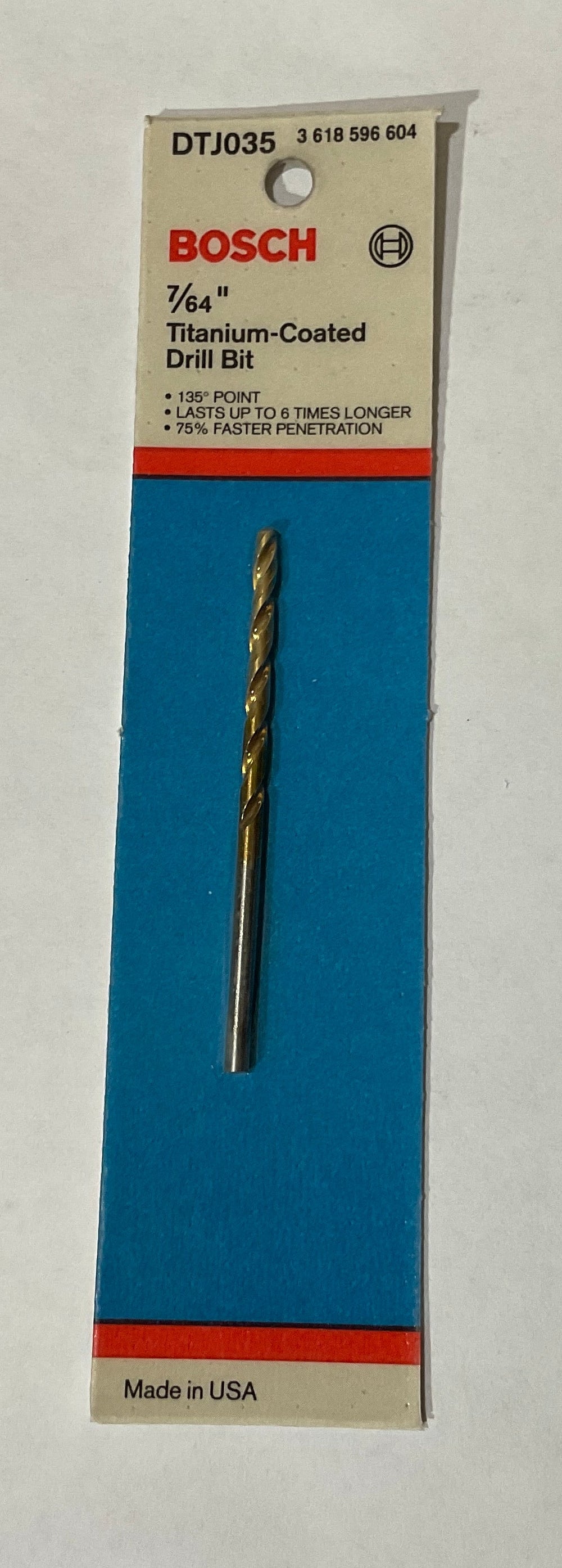 Bosch 7/64" x 2-5/8" Titanium -coated drill bit DTJ035 USA