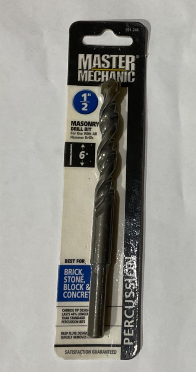 Master Mechanic 691 246 1/2" Masonry 6" Percussion Carbide Tip Drill Bit