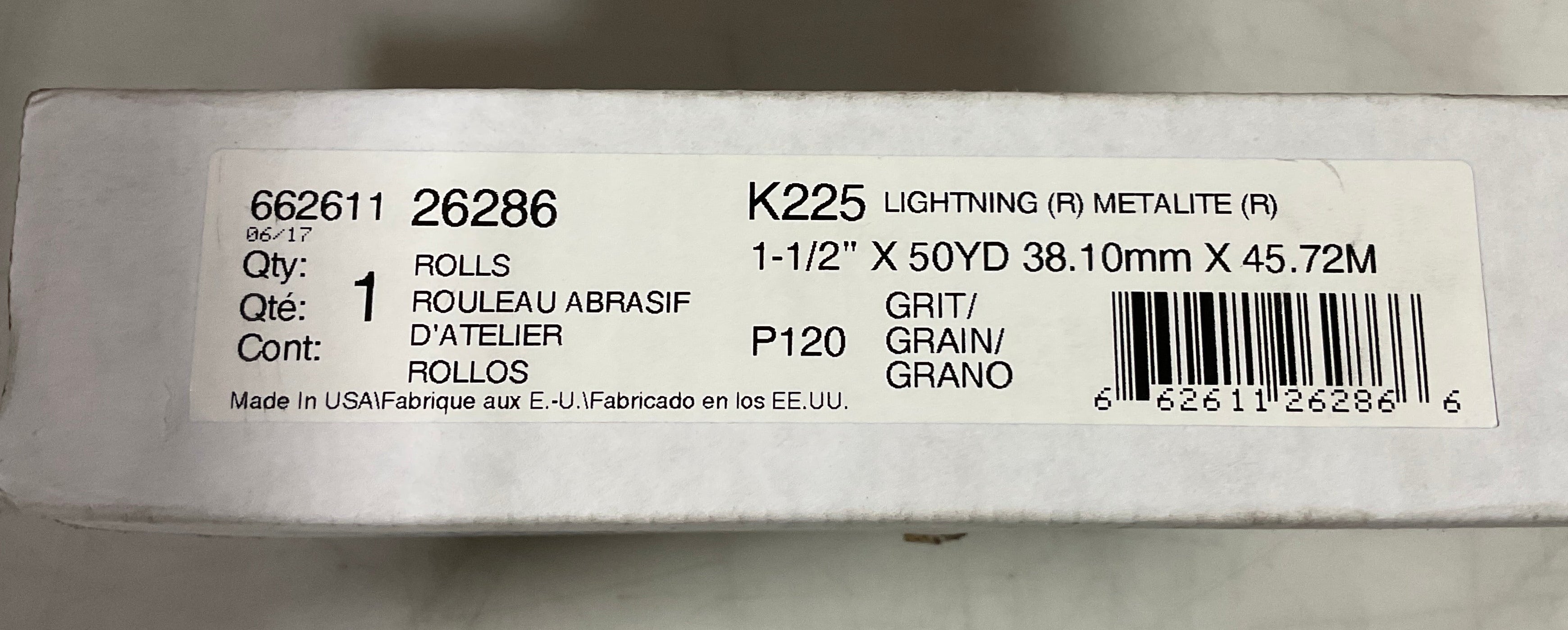 Norton 26286 P120 grit 1-1/2"x50YD Handy roll sandpaper USA