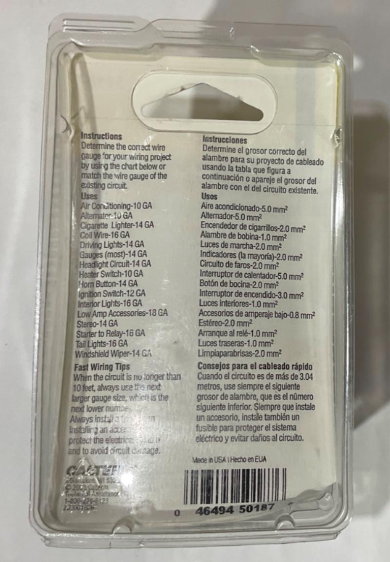 Calterm 12V, 18 AWG 40' Black Primary Wire 50187 USA