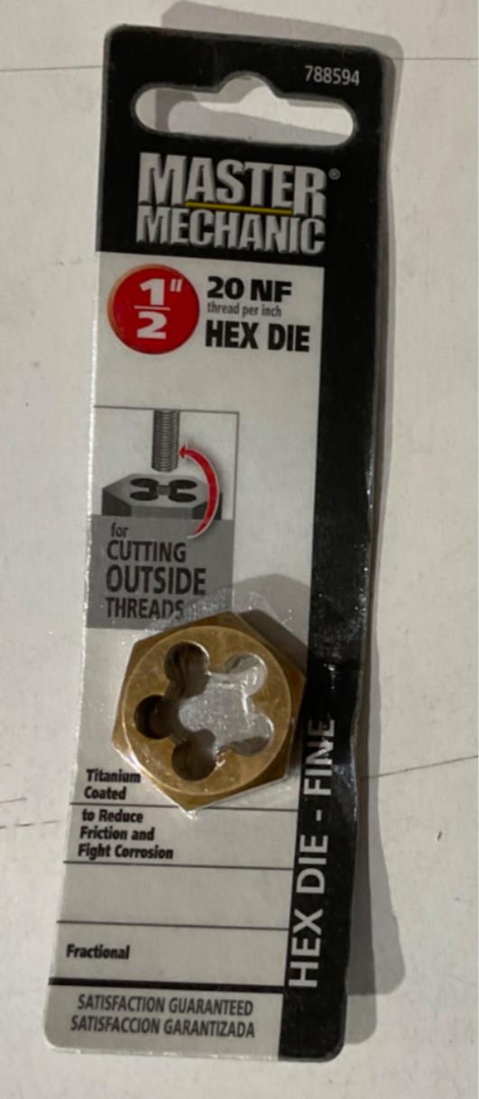 Master Mechanic 788594 1/2" 20 NF Titanium coated Hex Die - Fine