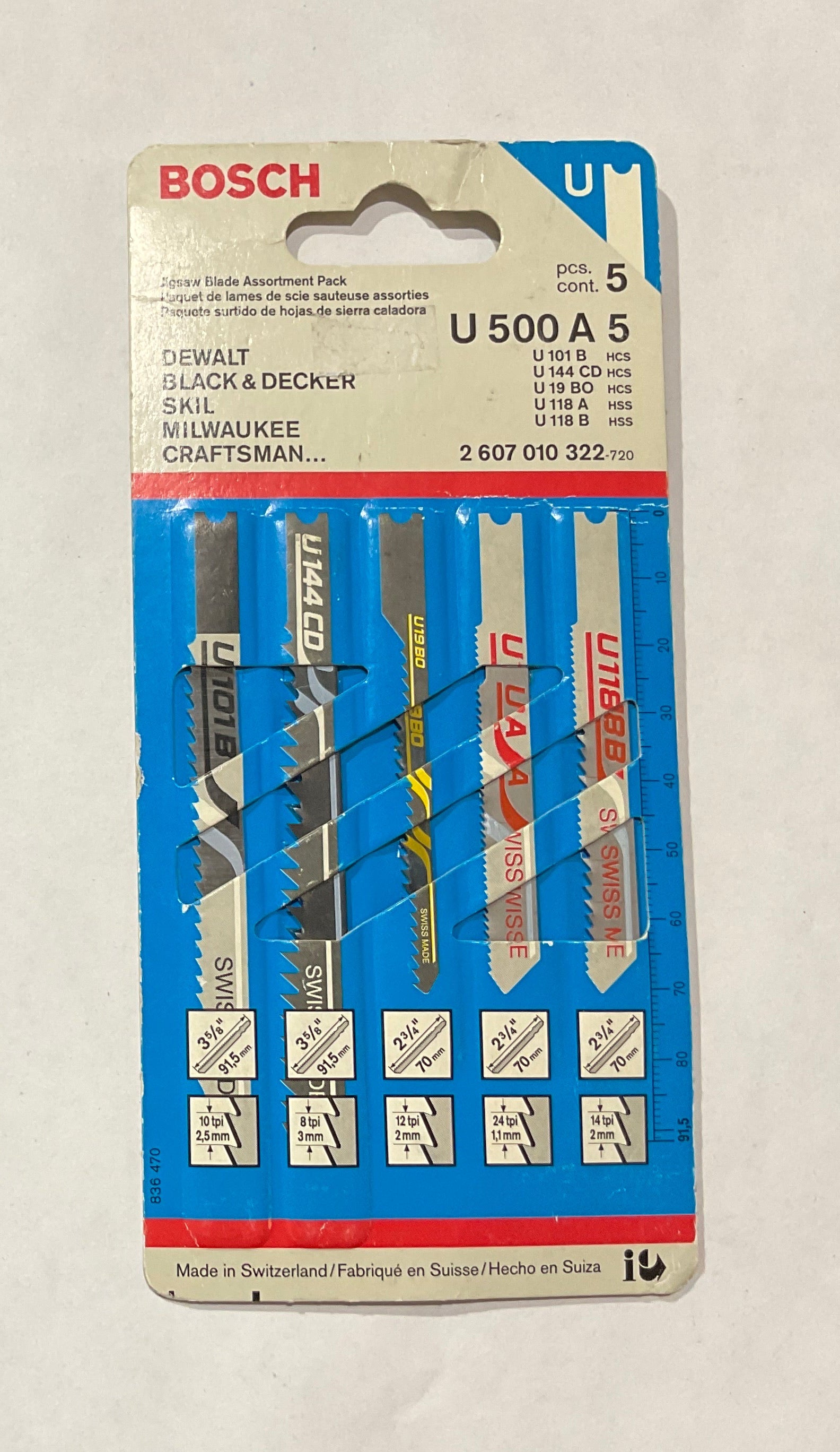 Bosch U-shank wood/metal 5pc jigsaw assortment pack U500A Swiss