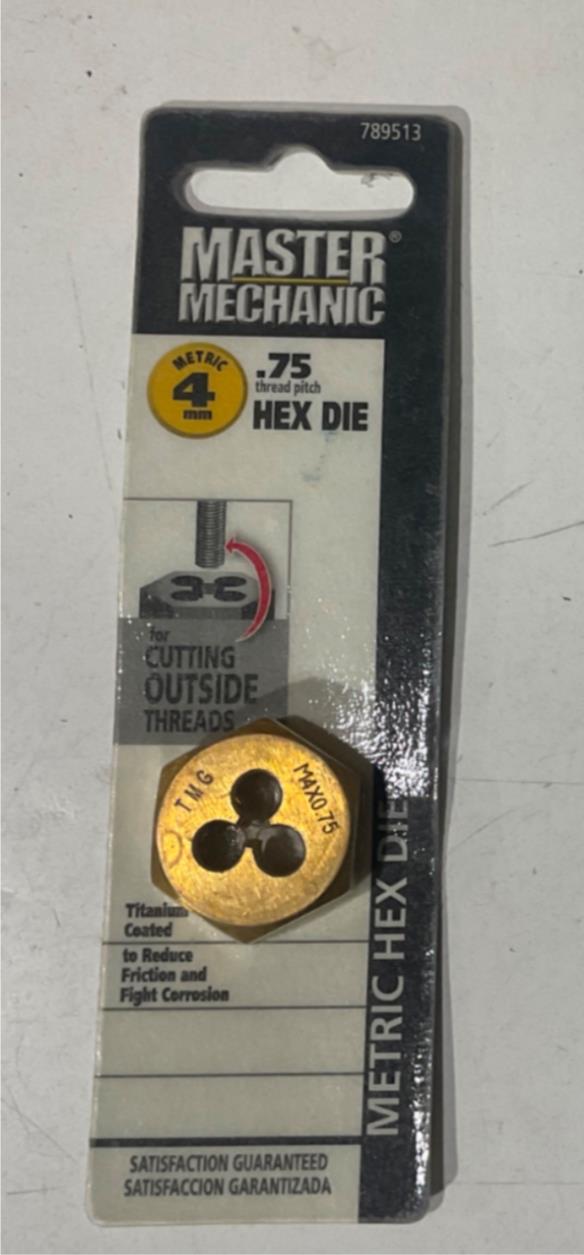 Master Mechanic 789513 4mm .75 Titanium coated Hex Die